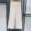 2025 Early Spring Women's French Tweed Set Gold Button O-Neck Short Sleeve Short Jacket Top or High Waist Loose Straight Pants 4