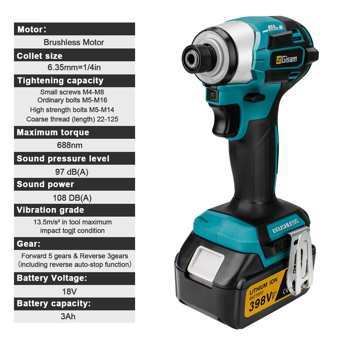 688N.m 8-Speed 1/4'' Brushless Electric Screwdriver Cordless Screwdriver Electric Drill Impact Driver Kit for Makita 18V Battery 5