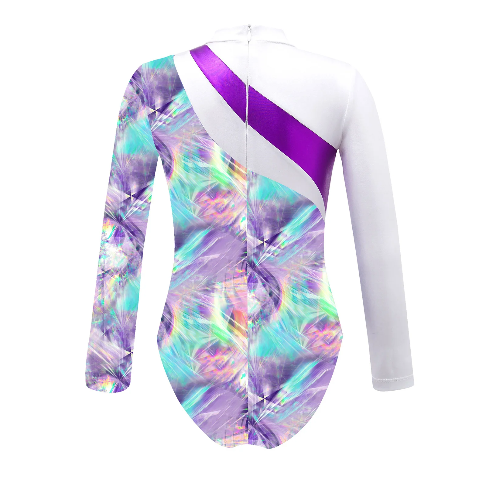 Children Girls Teens Gymnastics Ballet Dance Leotard Long Sleeve Holographic Print Ice Skating Bodysuit Jumpsuit ballet leotard dance leotard