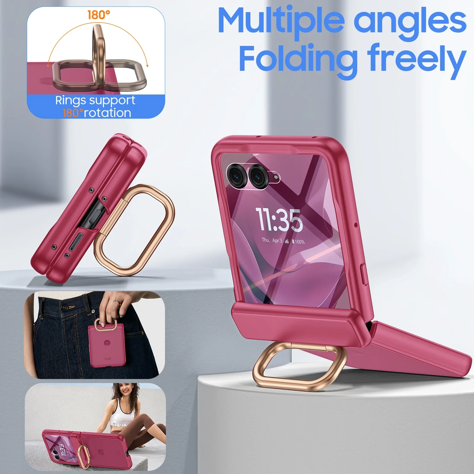 Festive Rose Red Case with Finger Ring Support & Magnetic Hinge