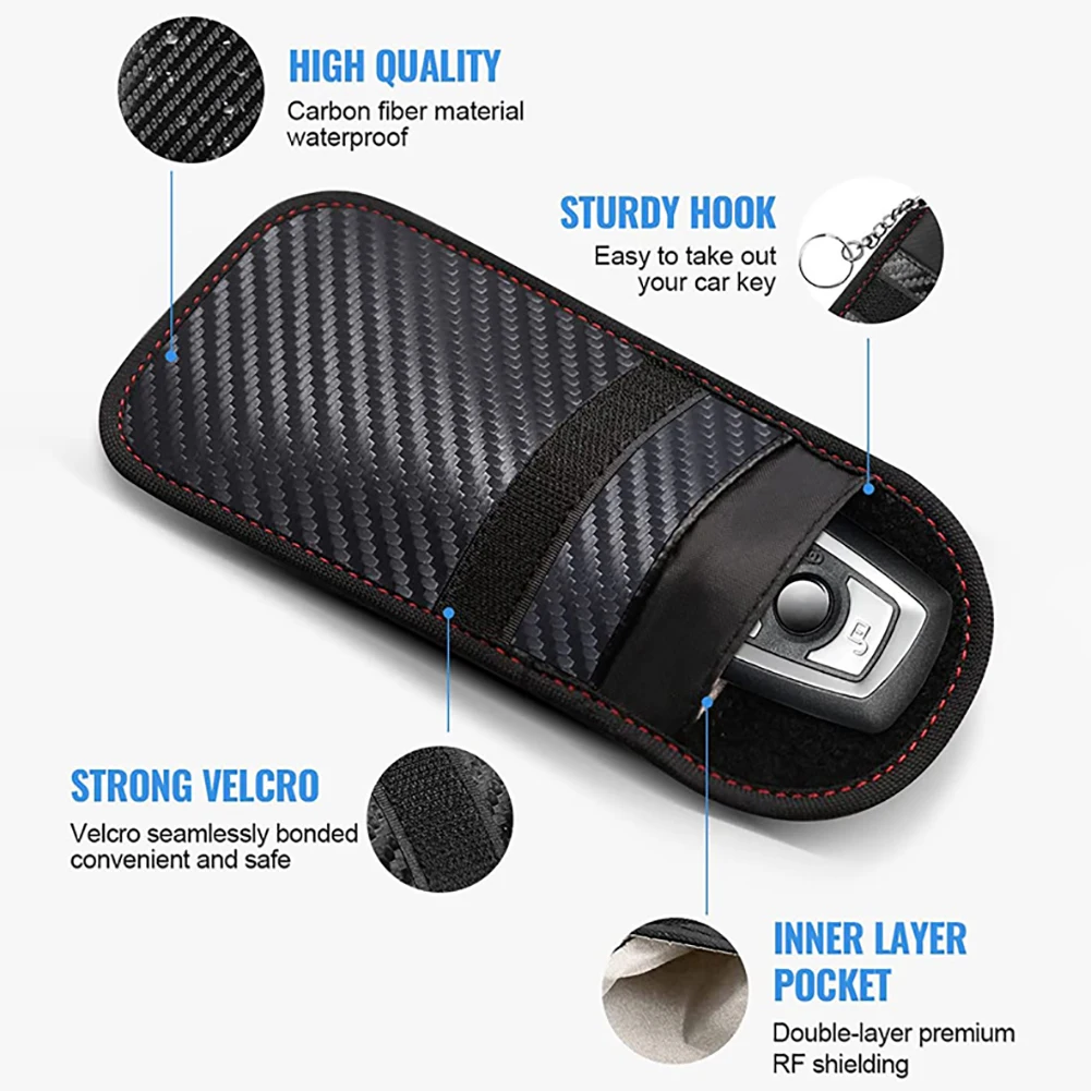 2Pcs Car Key Signal Blocker Case Carbon Fiber Faraday Cage Protector Double-Layer Car RFID Signal Blocker Key Bag for Auto Parts