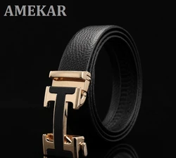 Male Genuine Leather Designer Belts Men High Quality Men's Belt Luxury Automatic Buckle Belts for Men Cinturones Hombre
