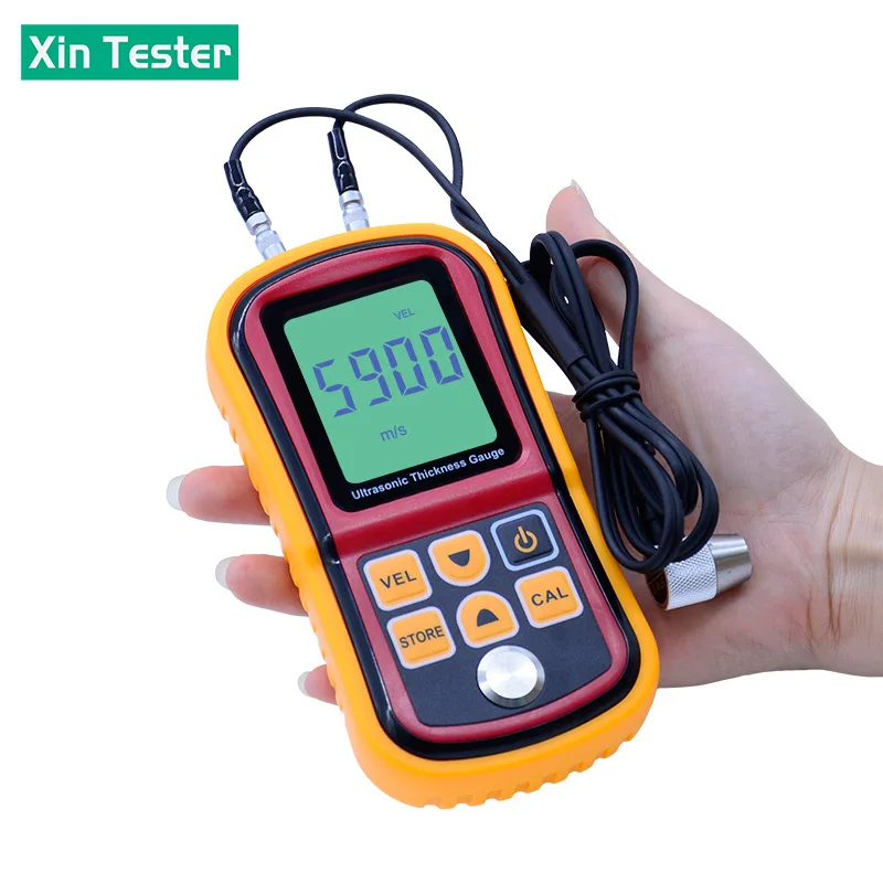 Xin Tester Digital Ultrasonic Thickness Gauge Tester Metal Glass 1.2-225mm Sound Velocity Meter 0.1mm Resolution LCD Display