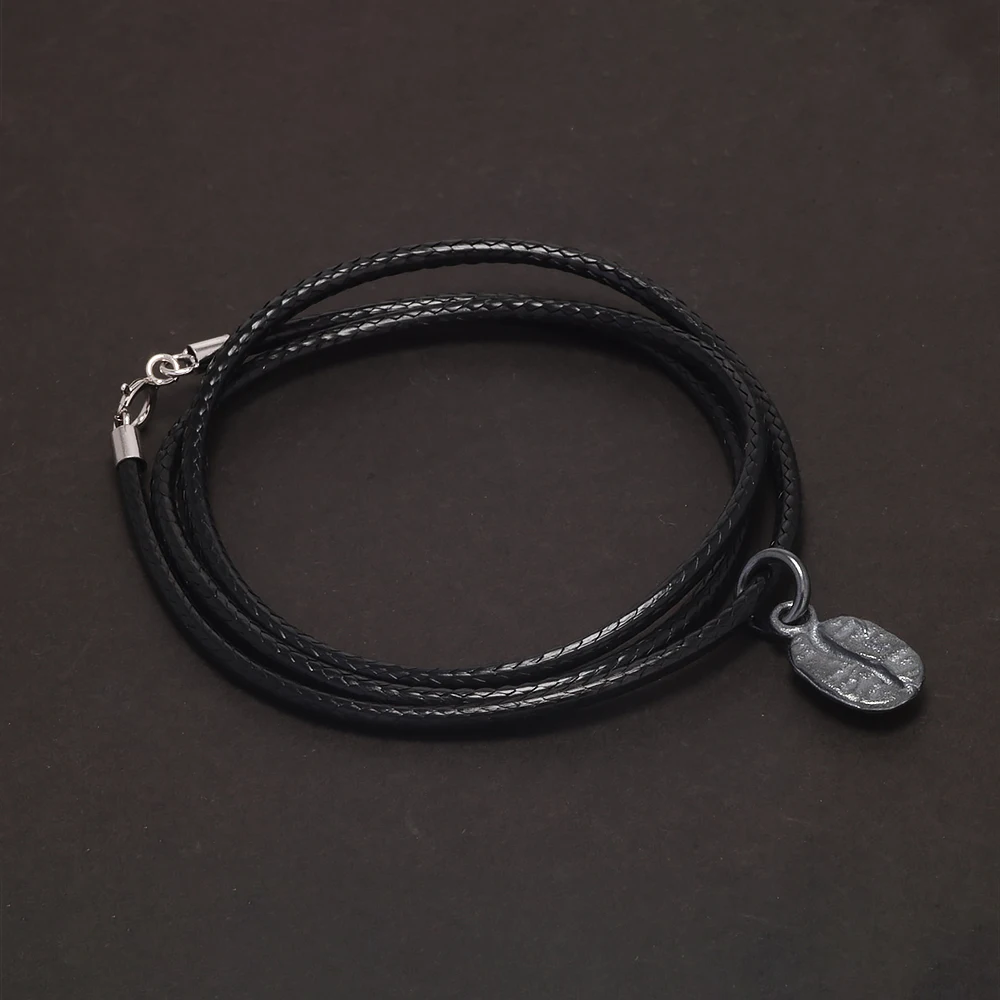 925 Sterling Silver Small Coffee Bean Pendant Necklace for Couples Black Leather Cord Chain Vintage Simple Trend Jewelry