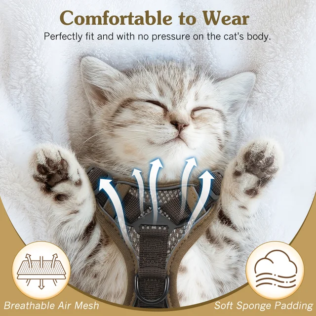 VavoPaw Cat Harness and Leash Set for Walking Adjustable Kitten Vest Harness with Reflective Strip Breathable Mesh Cat Harness 2