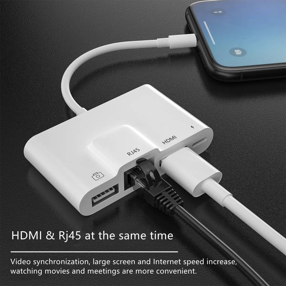 iphone charger converter Lightning to Rj45 Ethernet LAN HDMI Adapter 4 IN 1 4K TV USB Hub OTG Cable Charging Converter for iPhone/ iPad usb phone converter