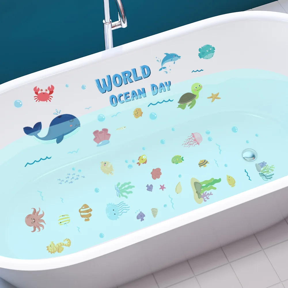 

Cartoon Whales Stickers Sealife Wall Stickers for Kids Room Bathroom Home Decor Waterproof Animal Mural Art Diy Toilet Decal