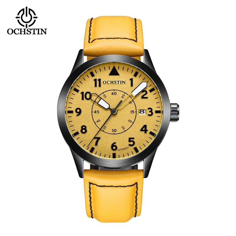 OCHSTIN Mechanical Men's Watches Top Brand Luxury Autometic Clock Male Yellow New Fashion Calendar Classic Leather Strap Relogio