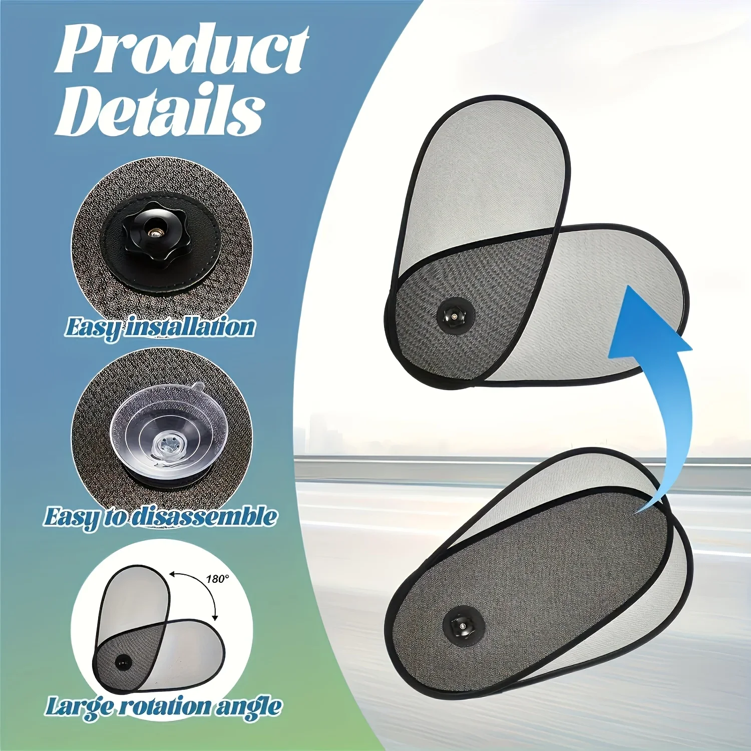 1pc Rotatable Adjustable Sunshade Car Side Window Anti-Sun Heat Blocking Non-Obstructive Sky Light Mesh