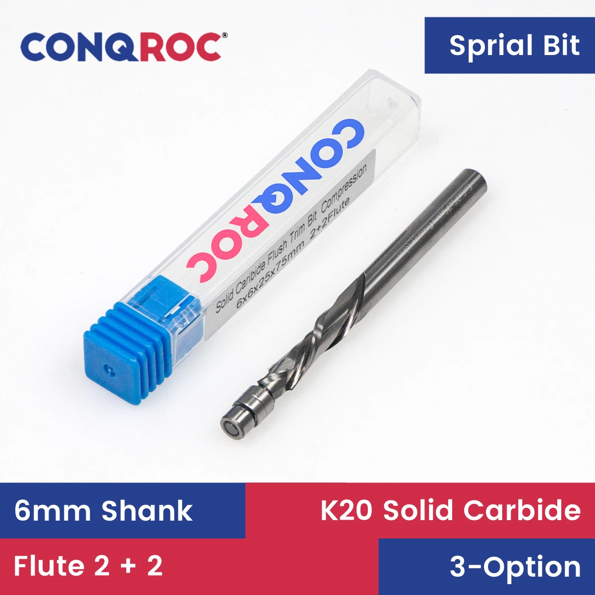 6mm Shank Spiral Flush Trim Router Bit K20 Solid Carbide with Top Bearing Woodworking Milling