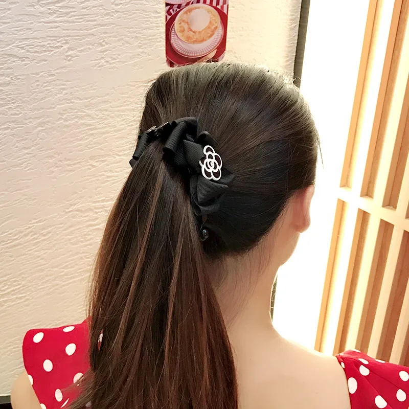 Hairpin Grip Clip Korean Cloth Medium Camellia Flower New Clips Ribbon Temperament Adult Banana Vertical Card Hair Accessories