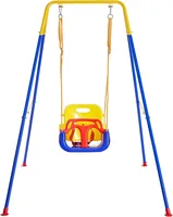 3-in-1 Toddler Swing Set with 4 Sandbags, Indoor/Outdoor Baby Swing with Foldable Metal Stand, Kids Swing Set Clear Instructions 1