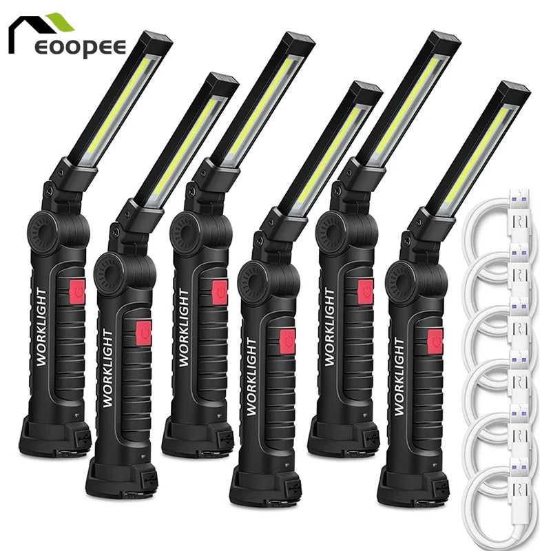 Led Work Light Folding Portable Rechargeable Waterproof Camping Magnetic Flashlight With Built-in Battery