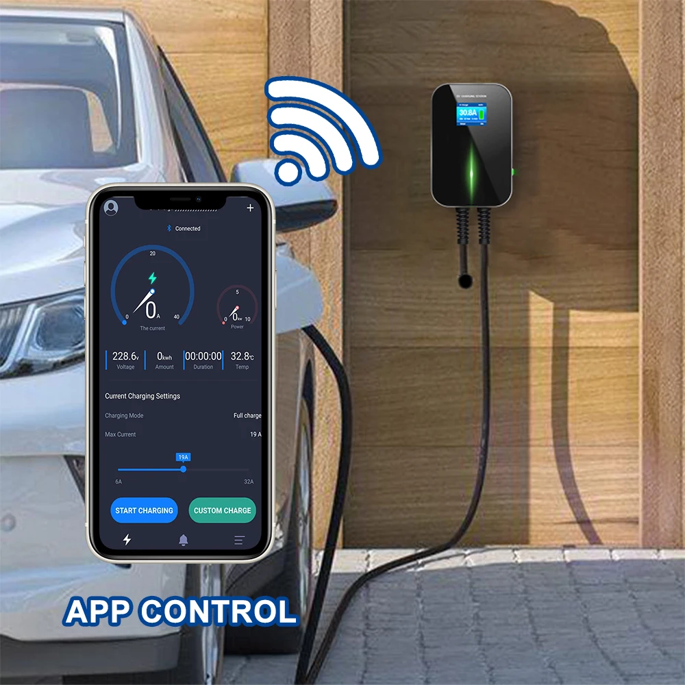 

Smartphone wireless wifi ev car charger station type 2 22kw iec 62196