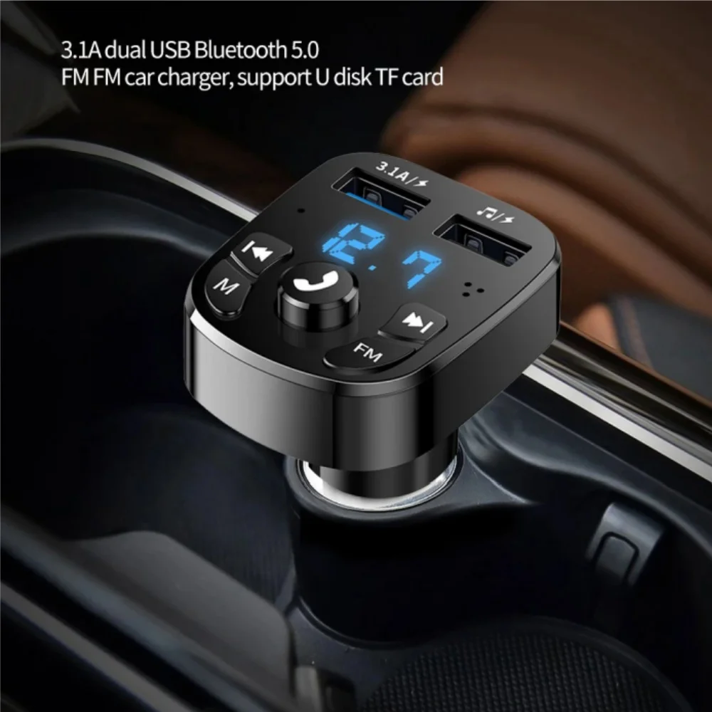 자동차 Fm 송신기 블루투스 5.0 Aux 핸즈프리 무선 차량용 키트 듀얼 Usb 차량용 충전기 자동 라디오 Fm 변조기 Mp3 플레이어 어댑터
