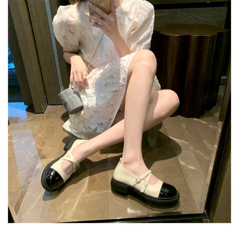 Retro Mary Jane shoes women's 2022 new cross thick heel thick bottom color matching small leather shoes Platform Woman Shoes