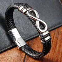 Classic Stainless Steel Leather Bracelet For Mens Chain Wristband Business Charm Jewelry Accessories for Dad Boyfriend 1