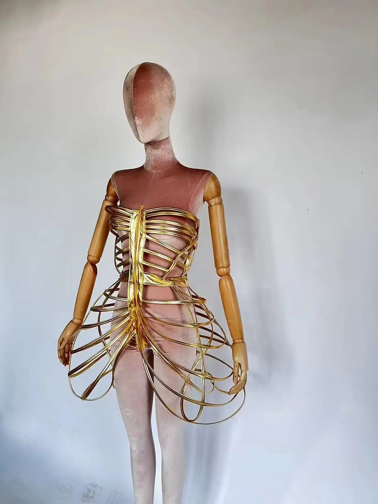 

Платье с золотой клеткой, костюм для народного танца, роскошный костюм для шоу, карнавал, клуб, бара, костюм для выступлений