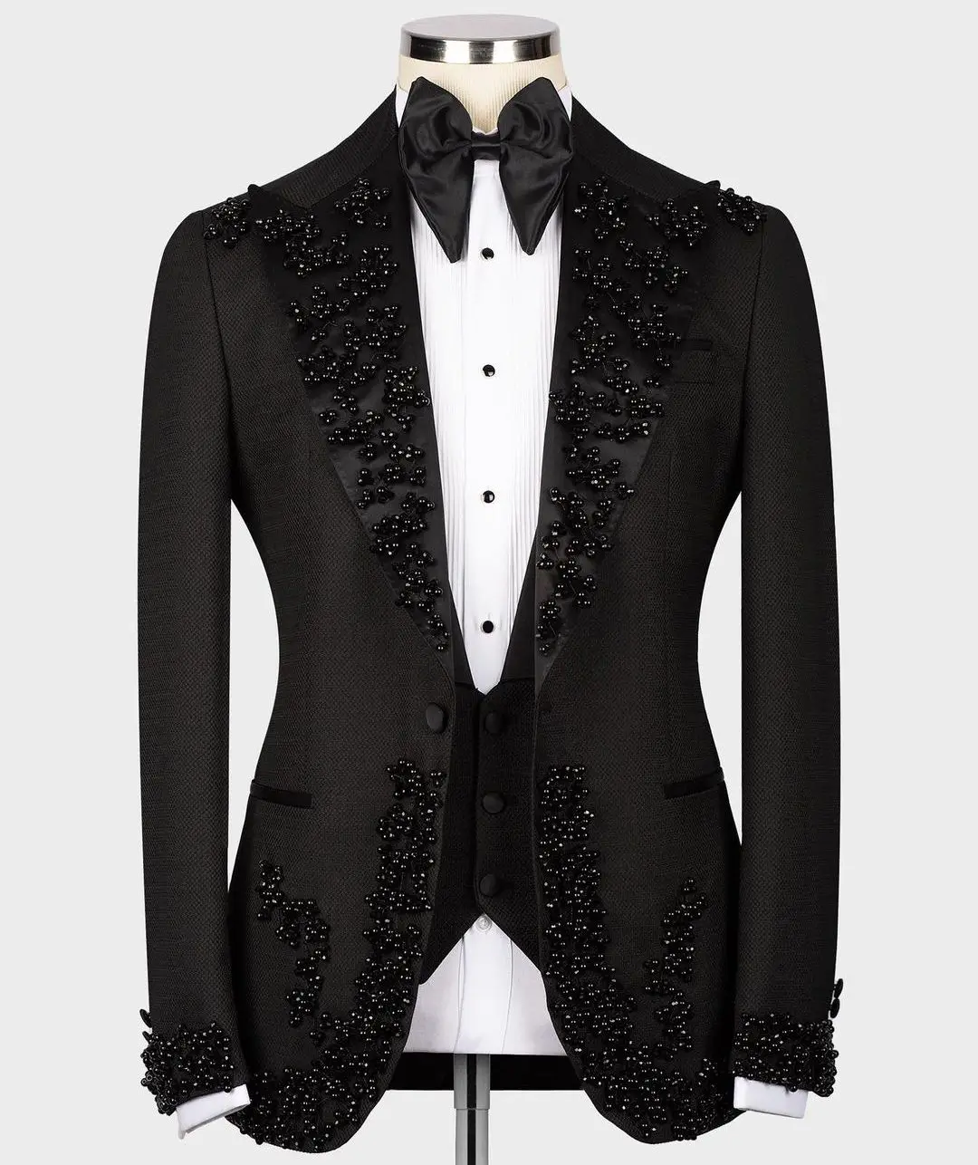 Party Beads Blazer Vest Men Suits Tuxedo Appliques One Button Peaked Lapel Formal Diamonds Beads Wedding Host Plus Size Tailored 4
