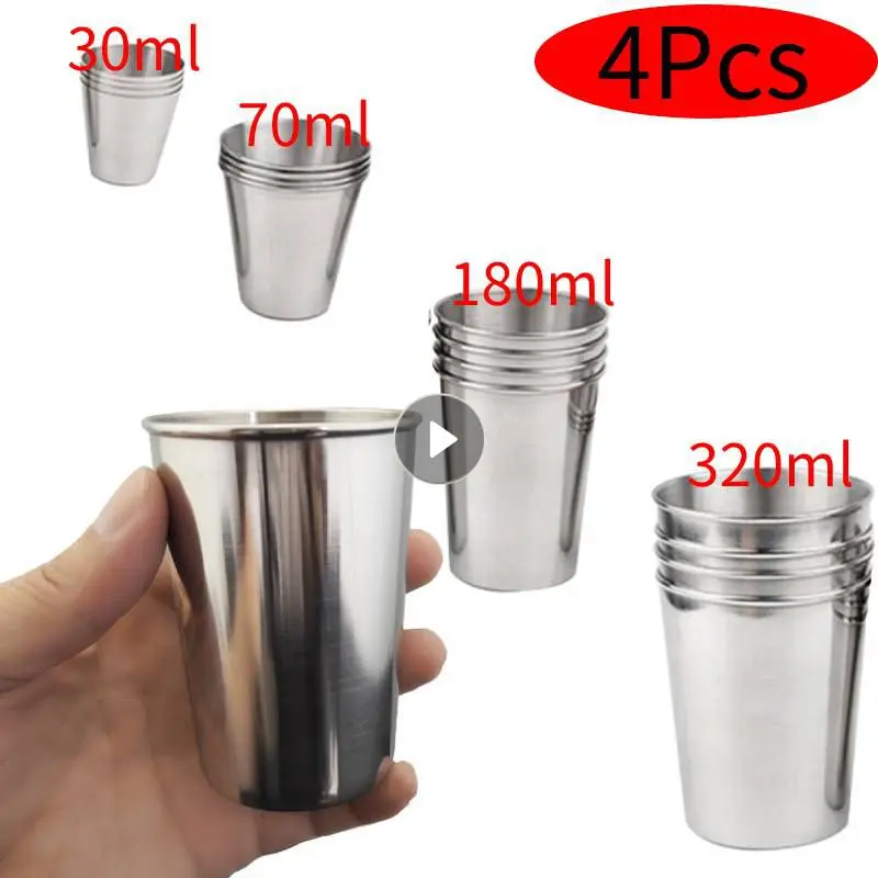 4Pcs 30ml/70ml/180ml/320ml Cups Outdoor Practical Travel Stainless Steel Cups Mini Set Glasses For Whisky Wine With Case Barware