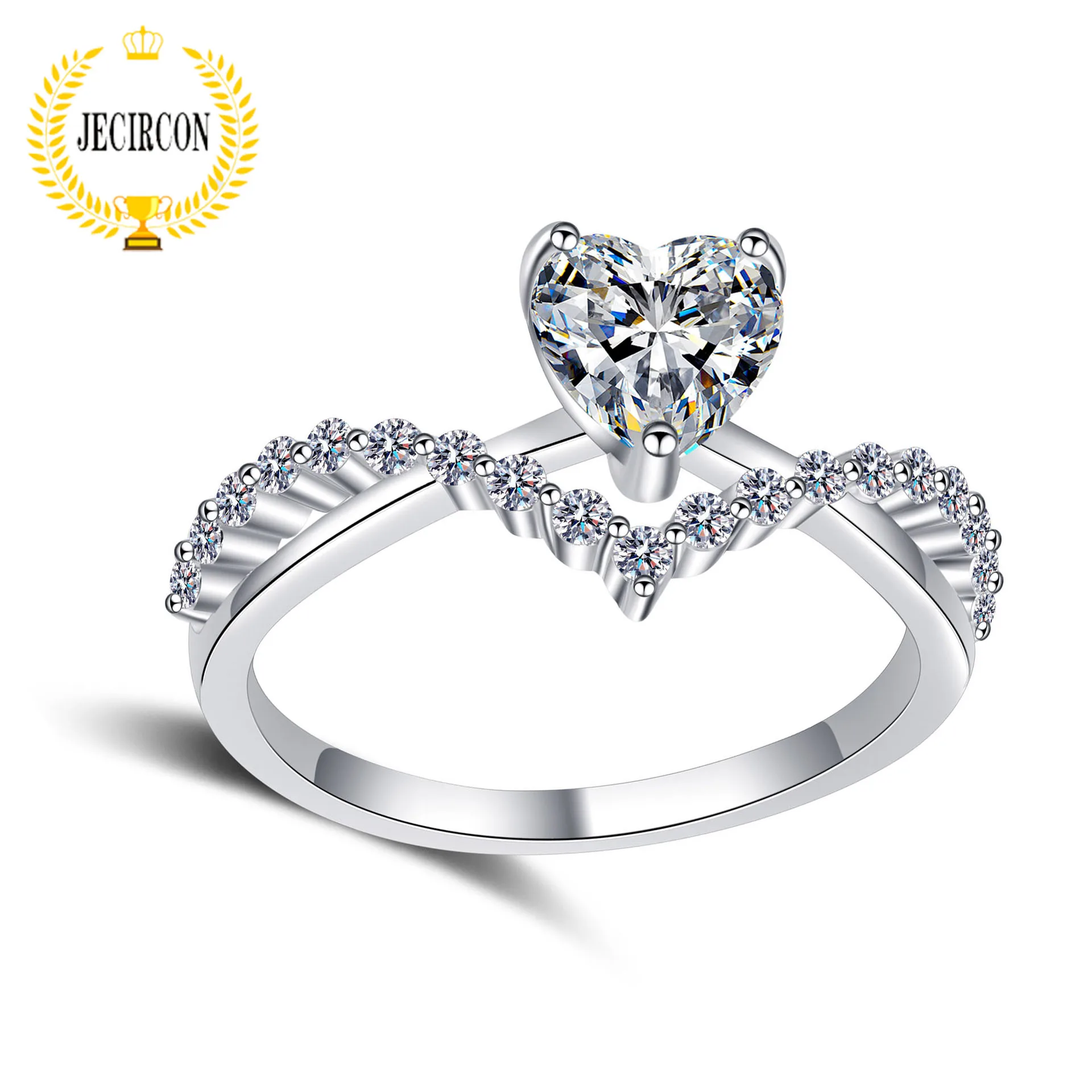 

JECIRCON 1 Carat Moissanite Ring for Women Heart-shaped 925 Sterling Silver pt950 Gold-plated Luxury Jewelry Gift for Lover Wife