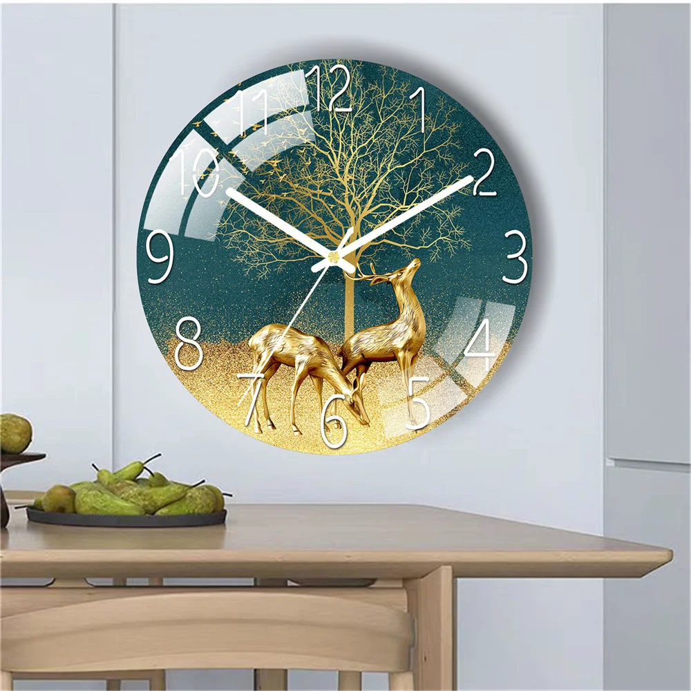 12 Inch Silent Quartz Hourglass Scenery Wall Clock Round Digital Modern Wall Clock Not Ticking Bedroom Living Room
