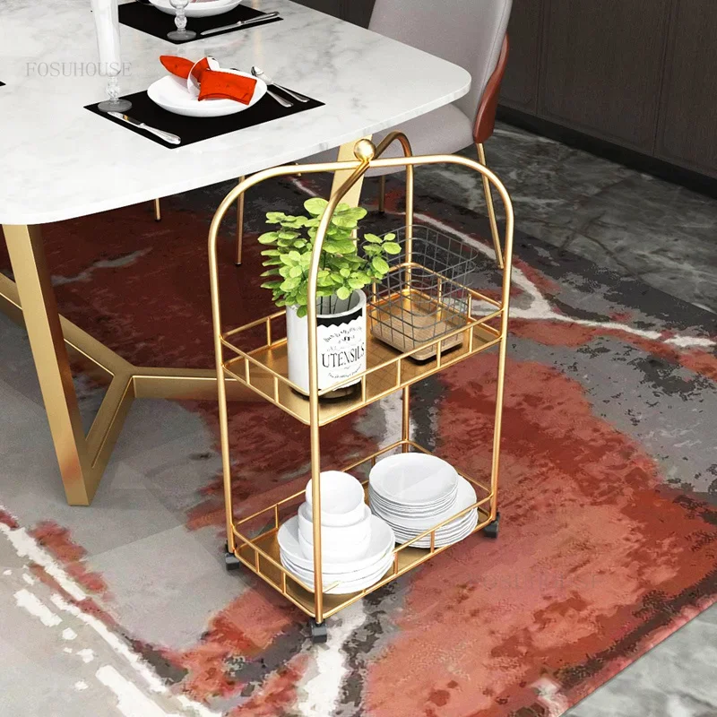 Wrought Iron Hotel Home Furniture Kitchen Islands Luxury Restaurant Bathroom Storage Cart Creative Coffee Shop Bar Trolleys L