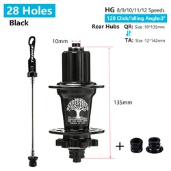 Premium TANKE MTB Mountain Bike Hub with 6 Bearings and Disc Brake Compatibility (28H Black QR-TA R)