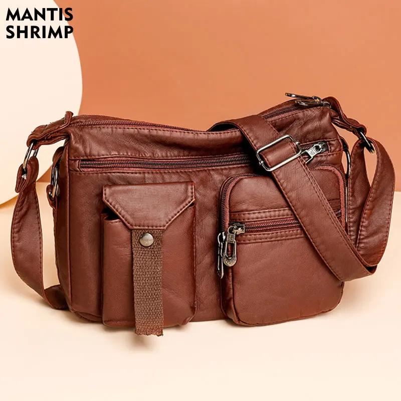 Borsa a tracolla in pelle PU moda donna multi-tasca cerniera Messenger Sling Pouch, Marrone scuro