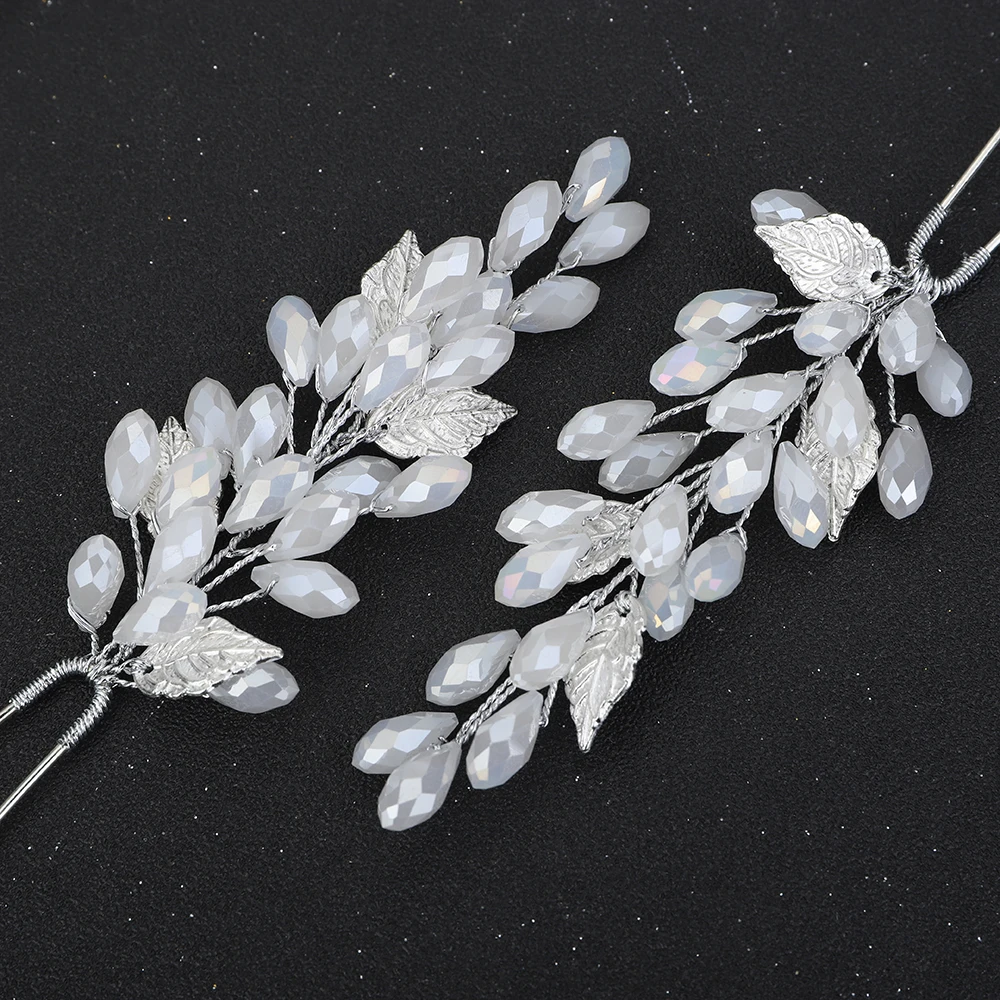 Opal Rhinestones Hair Pins Wedding Head Jewelry Halloween Bridal Hair Accessories Leaves Headwear Women Girls Tiara