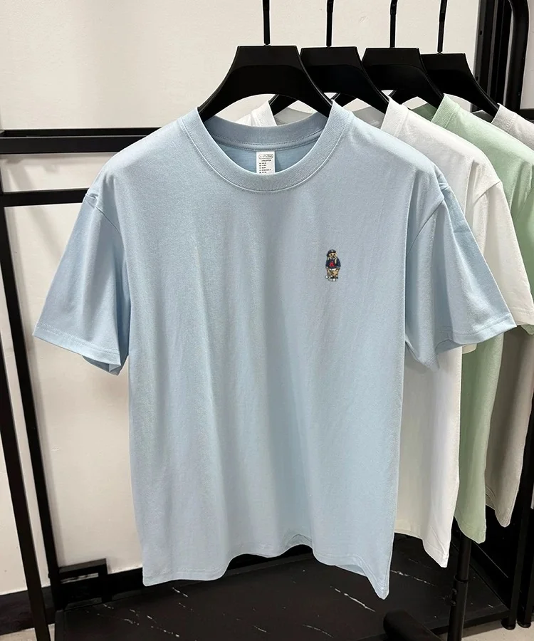 Marke mode teddybär bestickt kurzarm T-shirt männer sommer 100% baumwolle atmungsaktive Koreanische jugend casual rundhals top – Detail 11