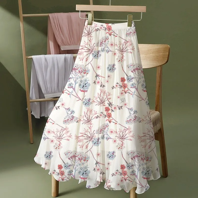 Women Floral Simplicity Trend Summer New Style Elastic Waist Ladies A-line Skirt Large Size Long Skirt Party Prom Dresses 1