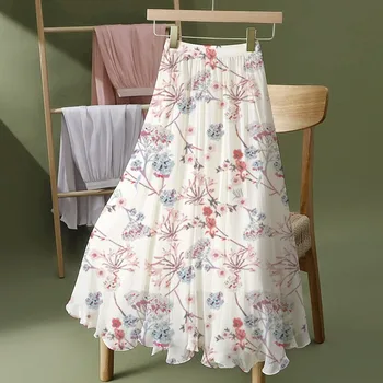 Women Floral Simplicity Trend Summer New Style Elastic Waist Ladies A-line Skirt Large Size Long Skirt Party Prom Dresses 1