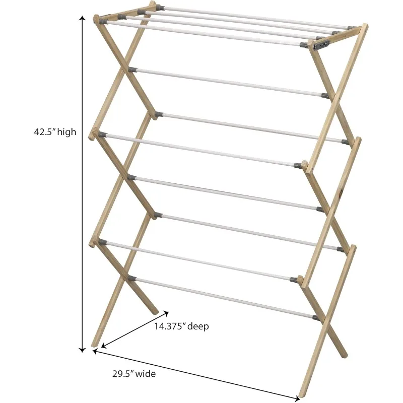 Clothes Drying Rack, Stabile Wood Frame with Slanted Feet, 23.8 Feet of Hanging Space, Ready to Assemble, Flat Top, Natural 2