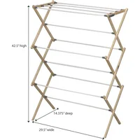 Clothes Drying Rack, Stabile Wood Frame with Slanted Feet, 23.8 Feet of Hanging Space, Ready to Assemble, Flat Top, Natural 2