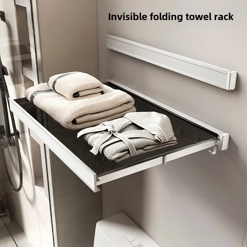 Storage Rack Towel Rack Bathroom Shelf Bathroom Storage Shelf Storage Shelf Bathroom Accessories Shower Rack Bathroom Corner Shelf Foldable Shelf Invisible Bath Towel Rack Bathroom Folding Integrated Perforation-free Bathroom Hanging Clothes Storage Rack Storage Shelf Shelf