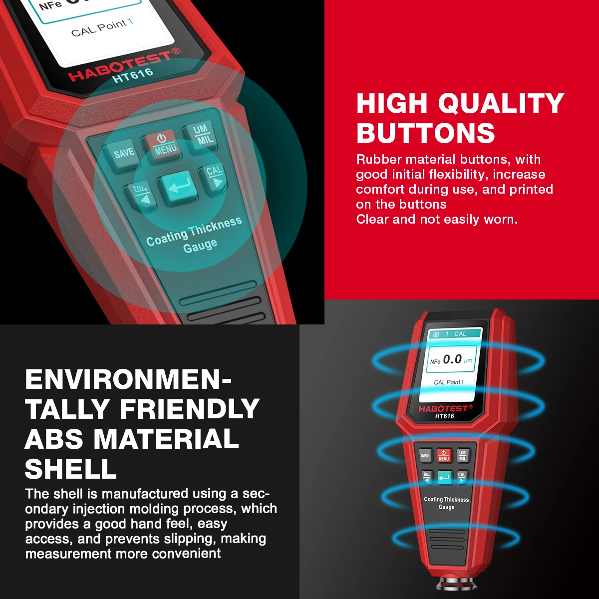 Paint Thickness Gauge HABOTEST HT616 Car Coating Thickness Gauge 0-1500UM Car Film Paint Thickness Tester Measurement Save calibration data in groups paint coating meter,paint thickness gauge,thickness gauge,wet film thickness gauge