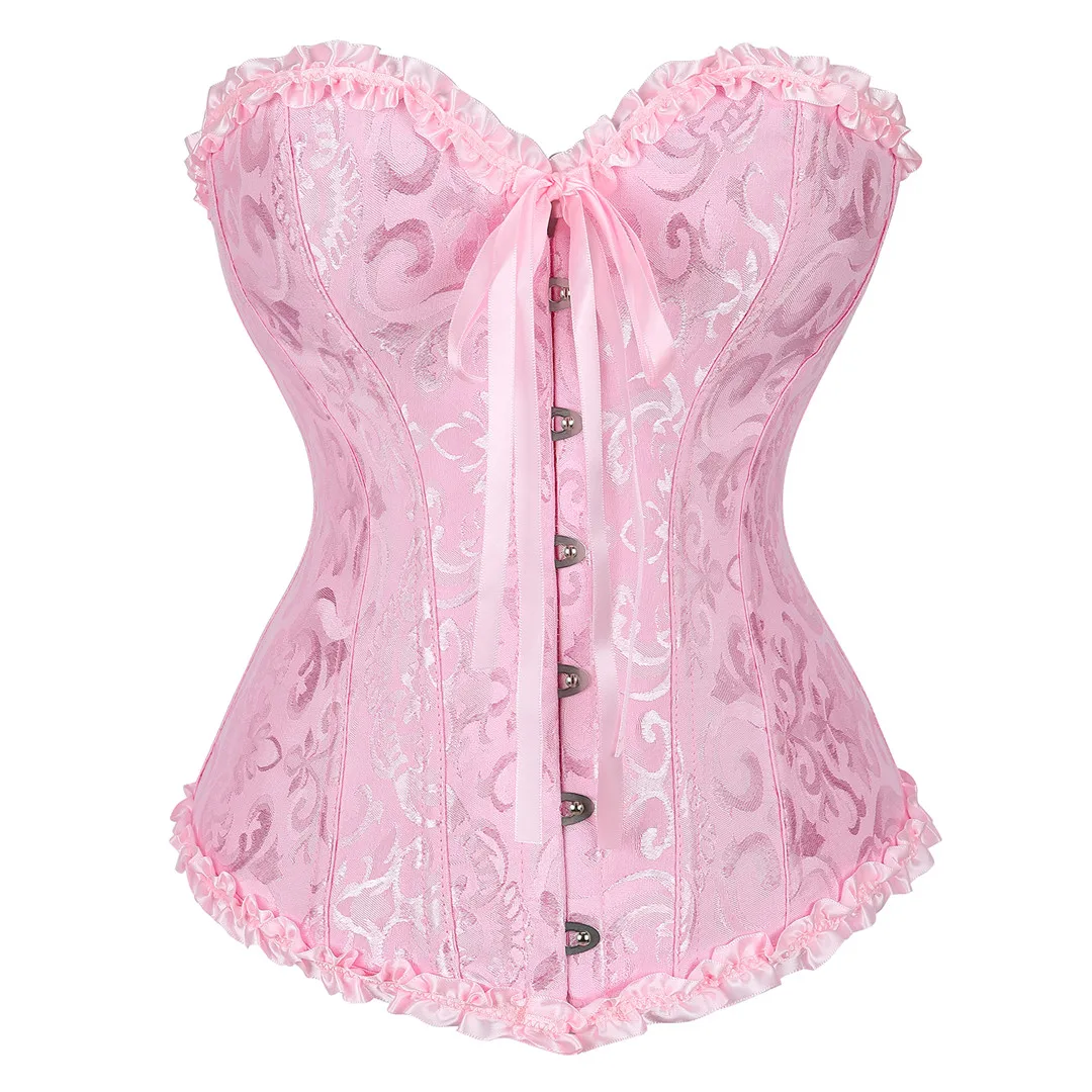 Sexy Pink Leopard & Lace Corset Bustier - Plus Size Gothic Floral Lingerie