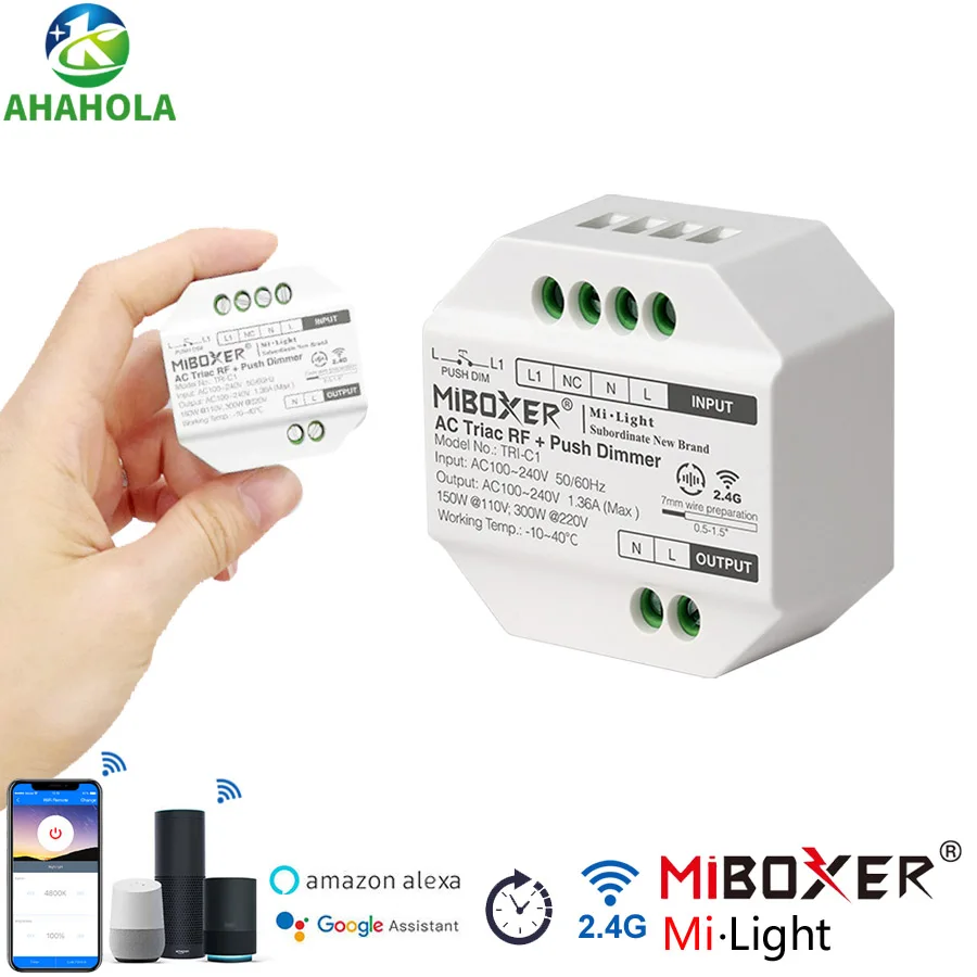 

2.4g Miboxer Triac Dimmer Plastic Push Dimmer RF Wireless Led Light Switch Dimmer 220v 110v Alexa App Remote Control
