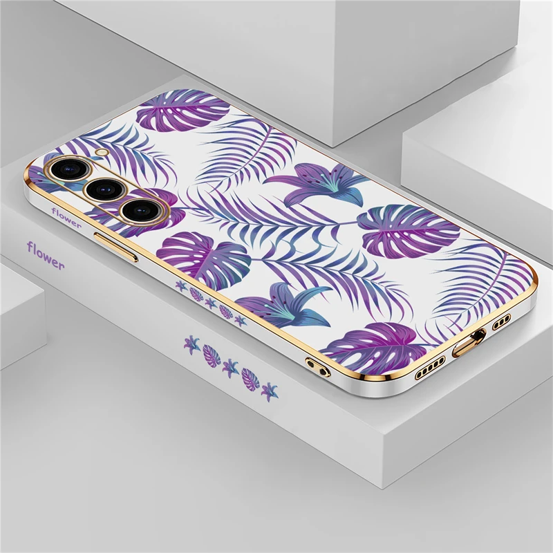 Tropical Plants Purple Leaf Shockproof Silicone Phone Cover