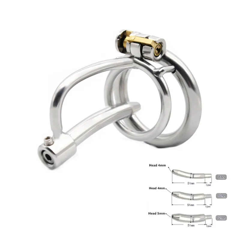 Penis Chastity Cage Chastity Lock Sex Toy Male Chastity Cage Stainless Steel with 8/10/12 Mm Urethral Catheter Penis Lock Penis Ring Device Men's Adult Erotic Sex Toys