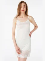 SuyaDream femmes glisse complète tricoté soie naturelle et dentelle bas Anti vidé robe Slip nu noir blanc été bas porter 3