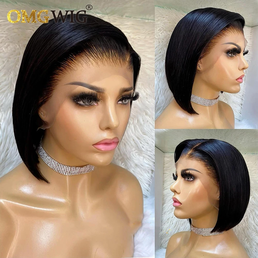 Straight Brazilian Remy Hair 13x1 Side T Part Wigs Blonde Short Bob Pixie Cut Wig Human Hair T Part Lace Wig Black Women 6x1 human hair wig lace front wigs