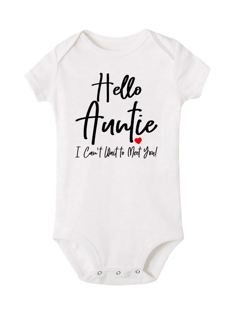 Hello Auntie I Can't Wait To Meet You Announcement Baby Toddler Bodysuits Pregnancy Clothes Boy Girl Romper Infant Shower Gifts 3