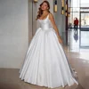 Customized Formal Square Collar Satin Ball Gowns Classic Floor Length Zipper Back Sweep Train Pleats Sleeveless Wedding Dresses 1