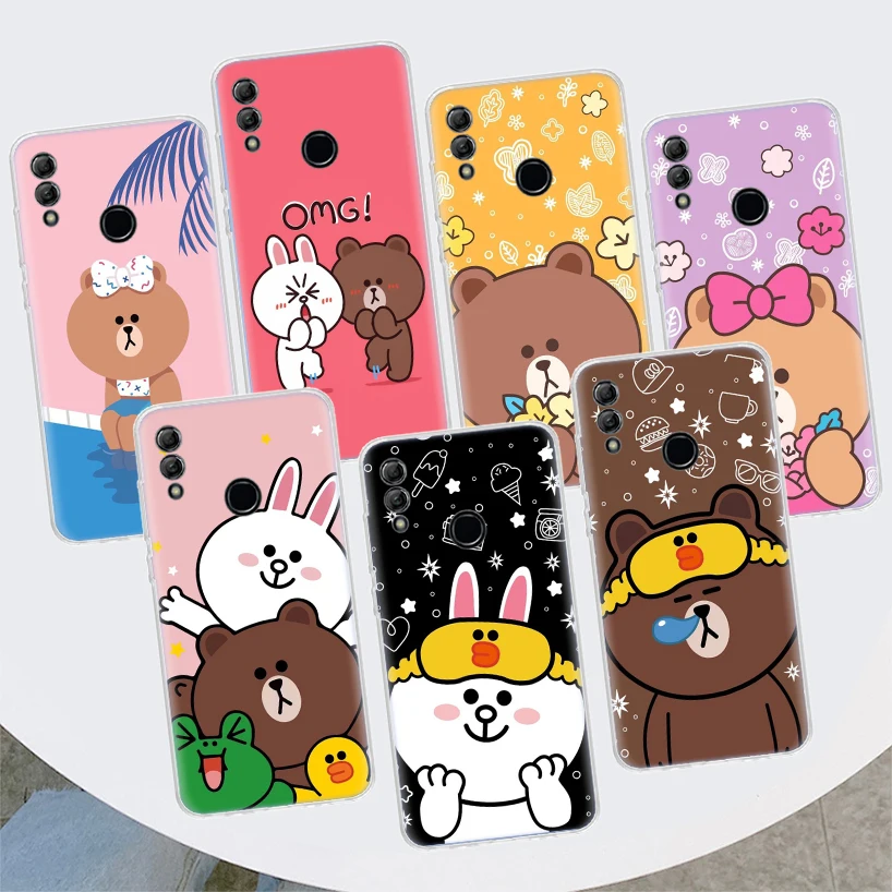 Cartoon Bear B-Brown C-Cony For Huawei P Smart Z 2019 Y5 Y6 Y7 Y9S Honor 10 Lite Phone Case 8A Pro 8S 8X 9X 7X 7A 9 20 1020i Cov |