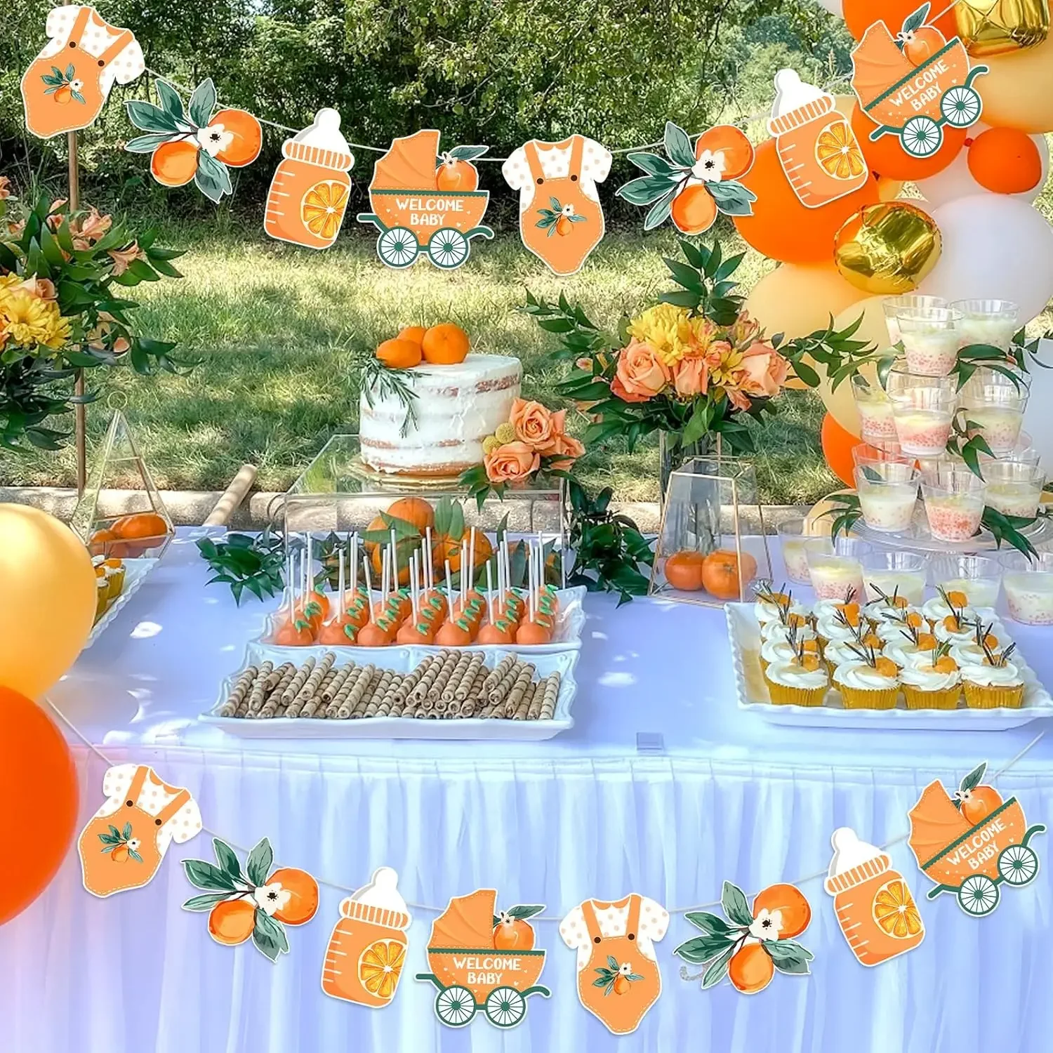 Baby Shower Decorations A Little Cutie On The Way Baby Shower Sticker - Orange Floral Gender Reveal Wall Decal Gender Reveal Decor