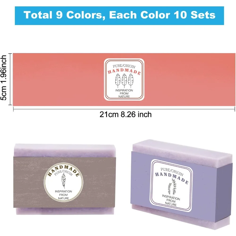 90pcs Wrap Paper Tape, 9 Style Leaf Soap Wrapper Vintage Band Label Crafts Wrapper Sleeves Covers Vertical Tags for Handmade