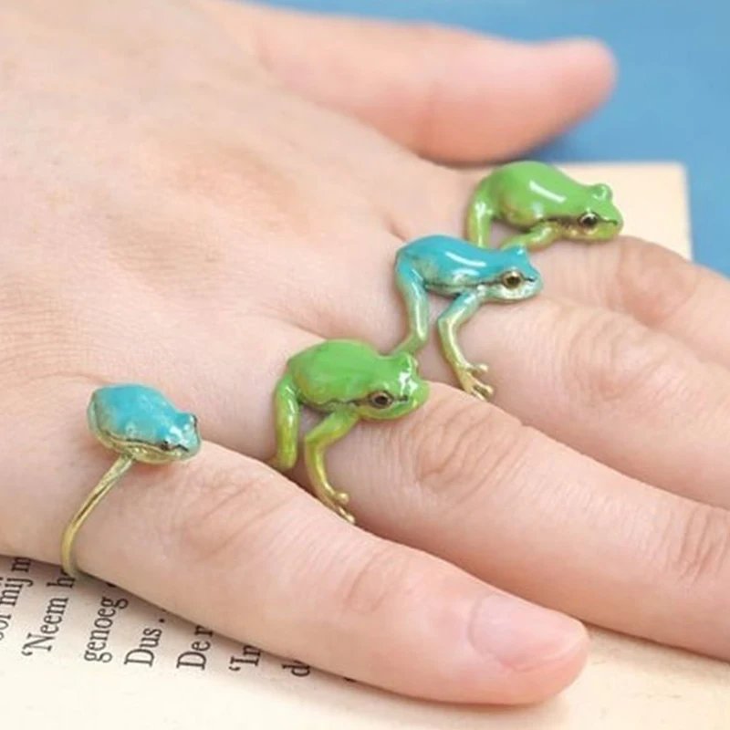 Bague ajustable de style tendance 2025 en forme de grenouille verte, style neutre_voghion.com