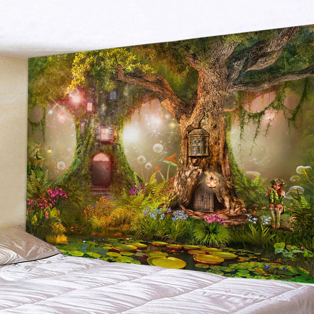 Fantasia mundo floresta cenário anime tapeçaria hippie flor tapetes de  parede dormitório decoração arte decoração para casa - AliExpress